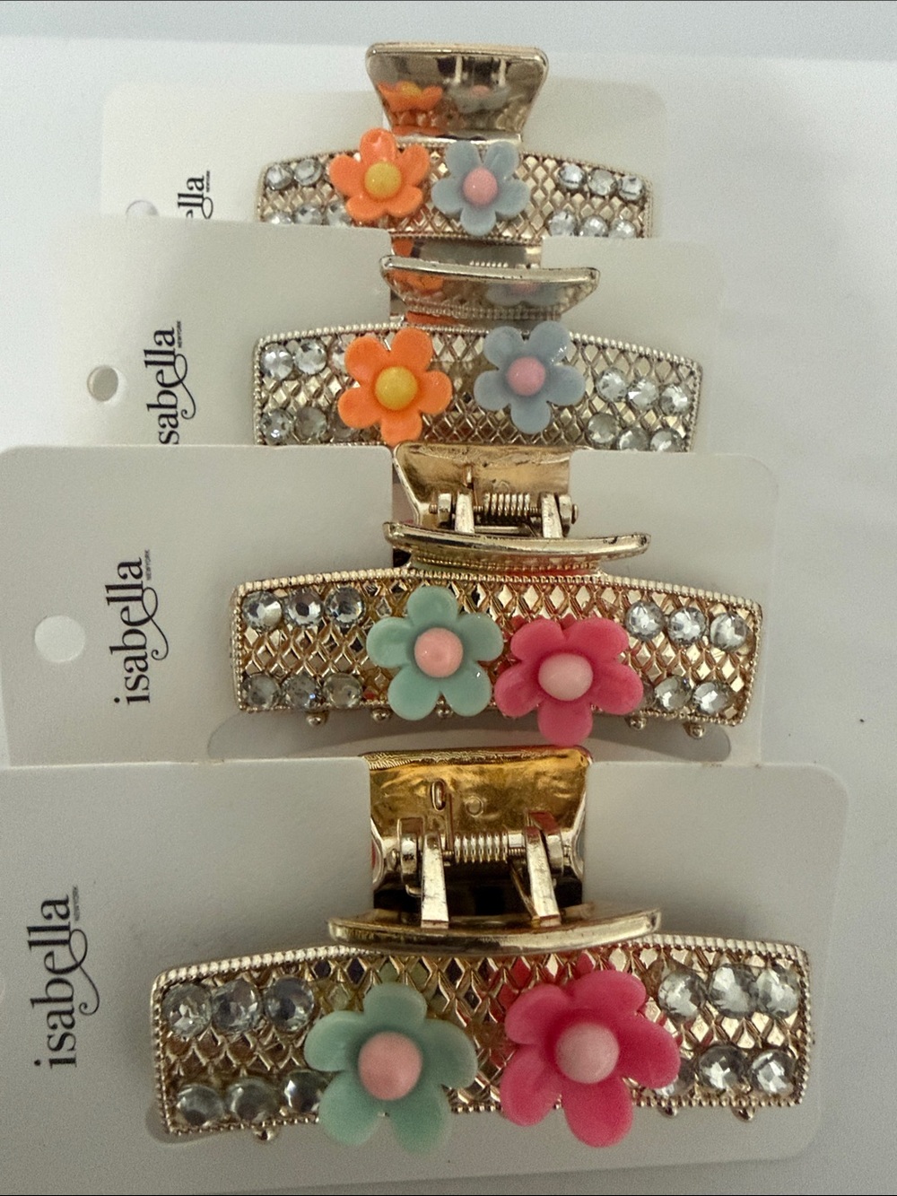 IsabellaGold Floral Rhinestone Hair Claw Clip - Pink, Mint & Orange